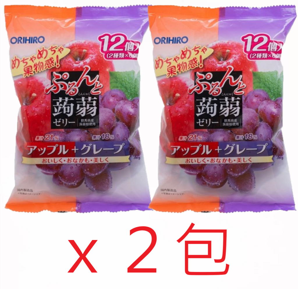 Orihiro - 雙色蒟蒻果凍-蘋果+葡萄味 12個裝 X 2包 240g【平行進口】(4571157255408)