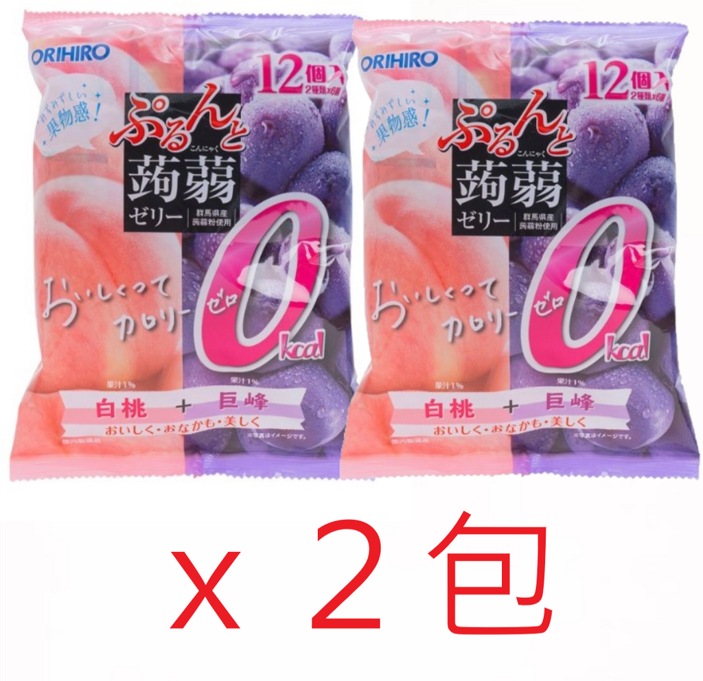 Orihiro - 雙色蒟蒻果凍-巨峰+白桃味 12個裝 x 2包 240g【平行進口】(4571157258249)