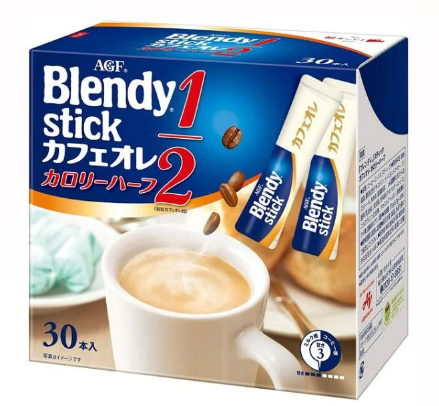 AGF Blendy Coffee - Blendy 1/2低卡速溶牛奶咖啡 5.7g x30條裝【平行進口】(4901111054042)藍白