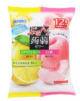 日本 ORIHIRO 雙色蒟蒻果凍-白桃+檸檬味 12個裝 X 2包裝 240g【平行進口】(4571157252216)