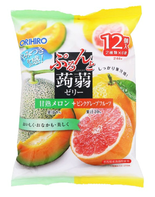 日本 ORIHIRO 雙色蒟蒻果凍-密瓜+葡萄柚味 12個裝 X 2包裝 240g【4571157252209】